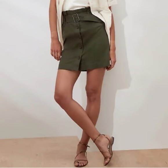 Banana Republic Heritage Paperbag Utility Skirt Mini Olive Green 2 Petite NEW - Picture 11 of 11